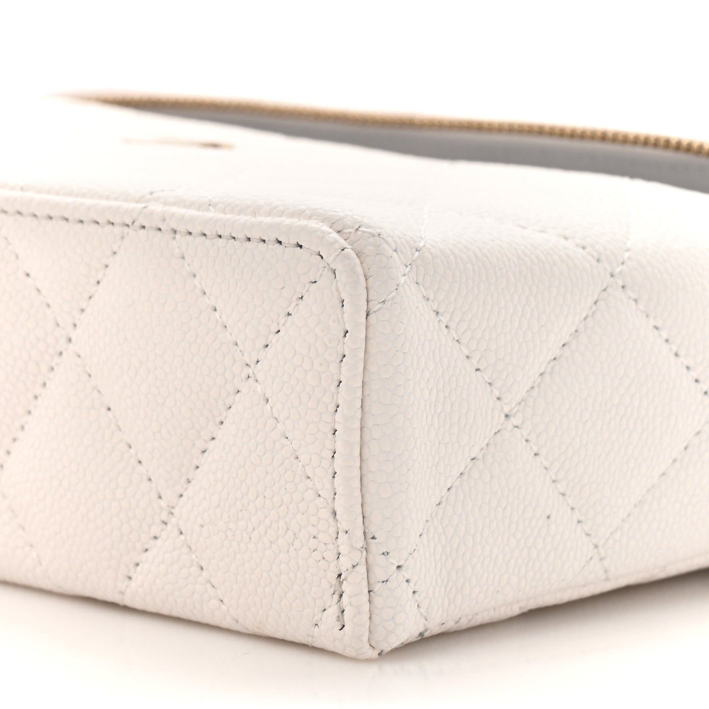 Caviar Quilted Top Handle Slim Vanity With Chain White