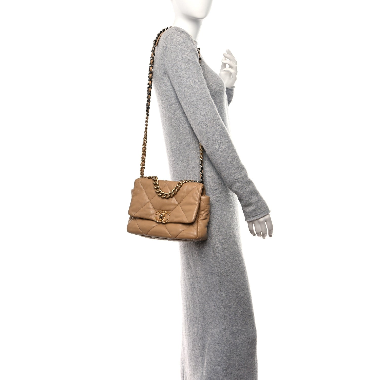 Chanel Lambskin Quilted Medium Chanel 19 Flap Dark Beige 2 of 11
