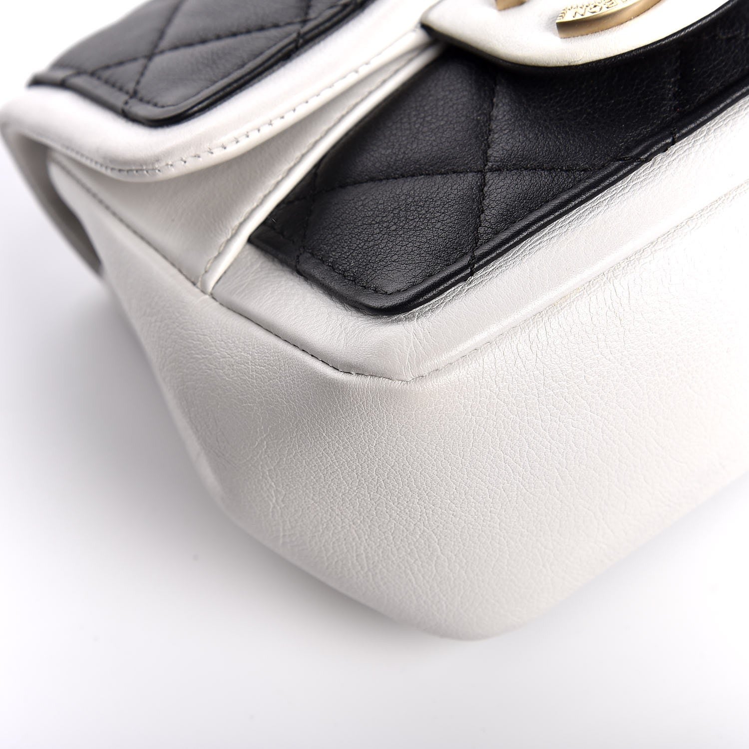 Chanel Calfskin Quilted Graphic Mini Flap Bag Black White 10 of 11