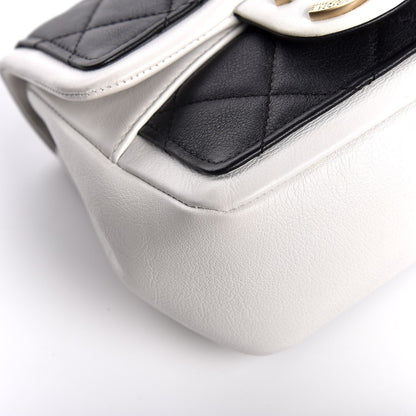 Chanel Calfskin Quilted Graphic Mini Flap Bag Black White 10 of 11