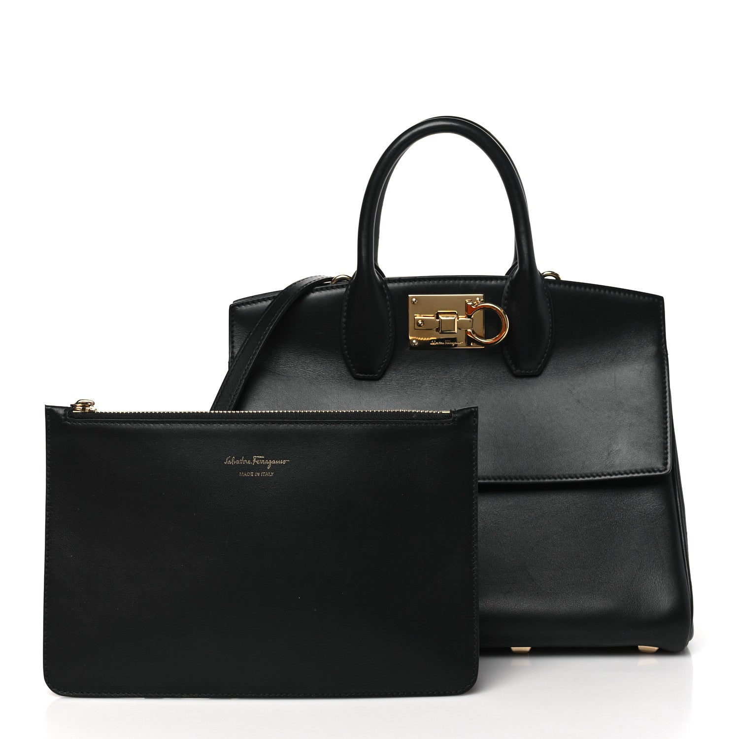 Salvatore Ferragamo Calfskin Medium Studio Bag Black 3 of 9