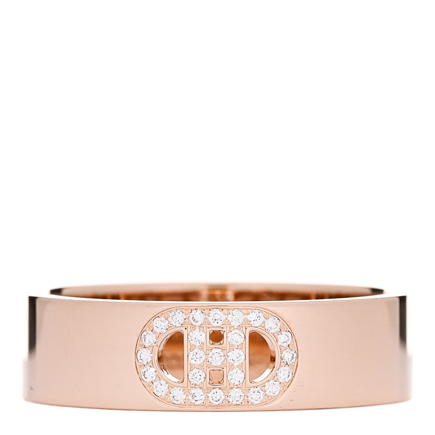 Hermes 18K Rose Gold Diamond PM H D'Ancre Ring 56 7.75 1 of 4
