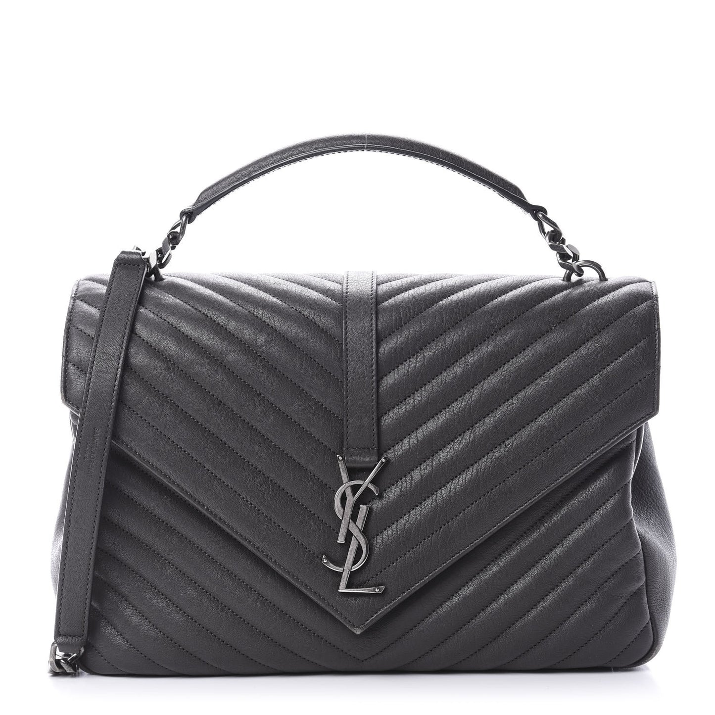 Sheepskin Matelasse Chevron Monogram Large College Satchel Light Coal