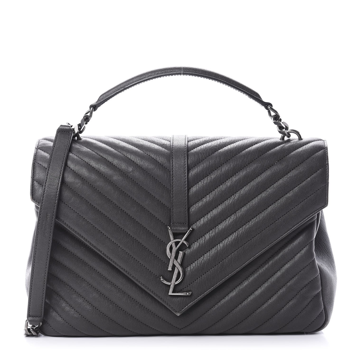 Saint Laurent Sheepskin Matelasse Chevron Monogram Large College Satchel Light Coal 1 of 20