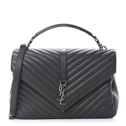 Saint Laurent Sheepskin Matelasse Chevron Monogram Large College Satchel Light Coal 1 of 20