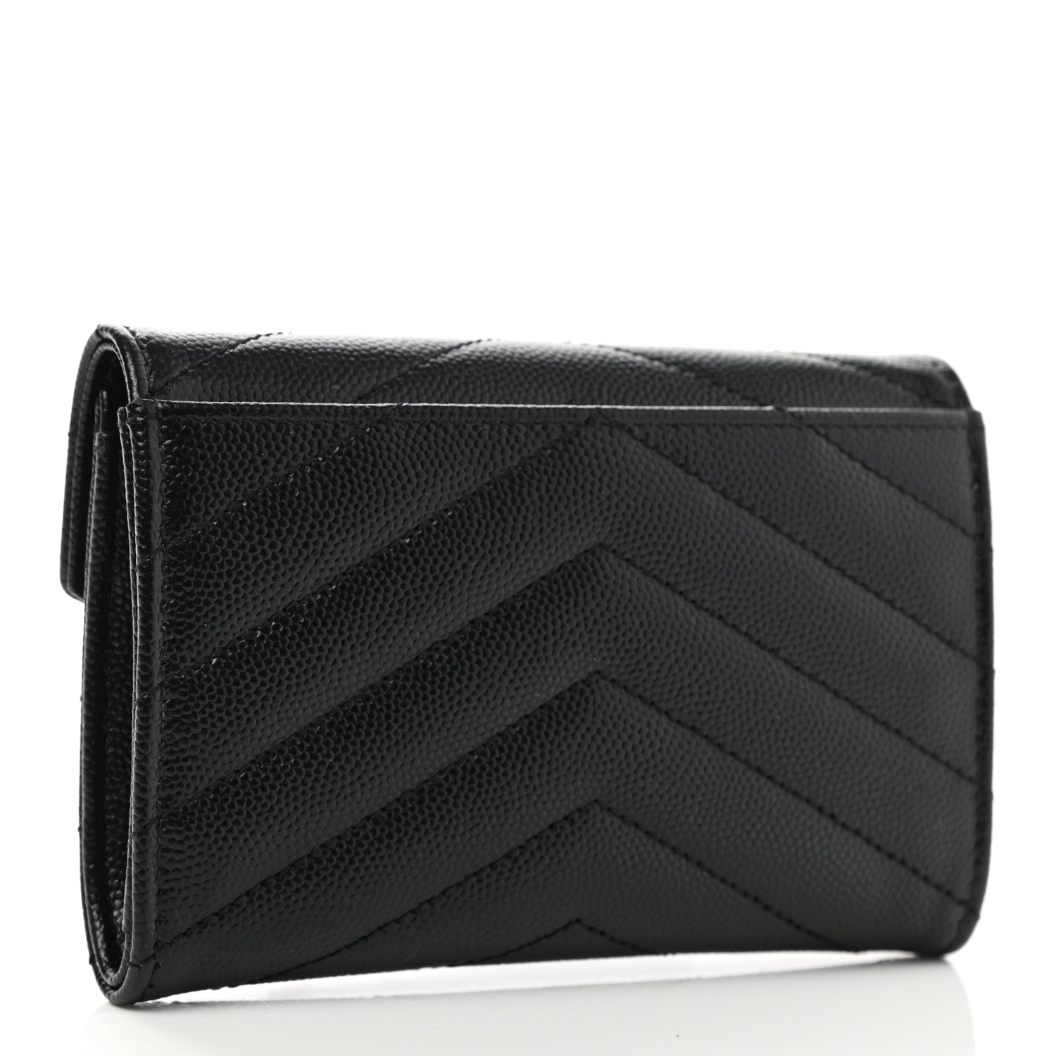 Saint Laurent Grain De Poudre Matelasse Chevron Small Monogram Envelope Wallet Black 3 of 7