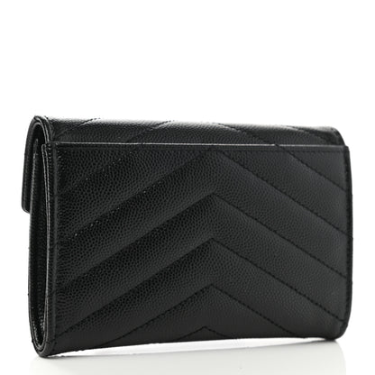 Saint Laurent Grain De Poudre Matelasse Chevron Small Monogram Envelope Wallet Black 3 of 7