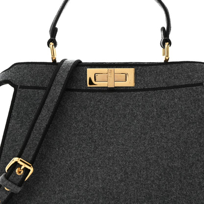 Fendi Melange Flannel Satin Threaded Edge Medium Peekaboo I SEE U Satchel Grigio Bois de Rose 8 of 18