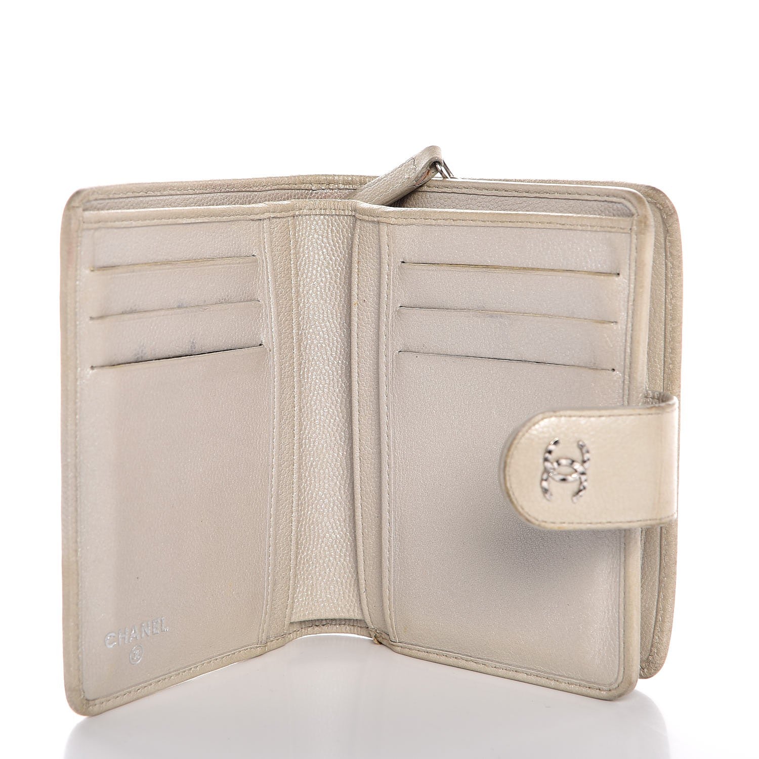 Chanel Caviar Sevruga French Compact Wallet White 5 of 10