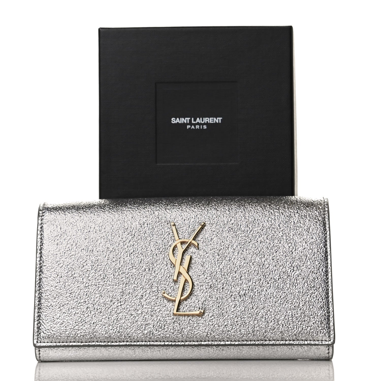Saint Laurent Metallic Calfskin Classic Monogram Cassandre Wallet Silver 12 of 12