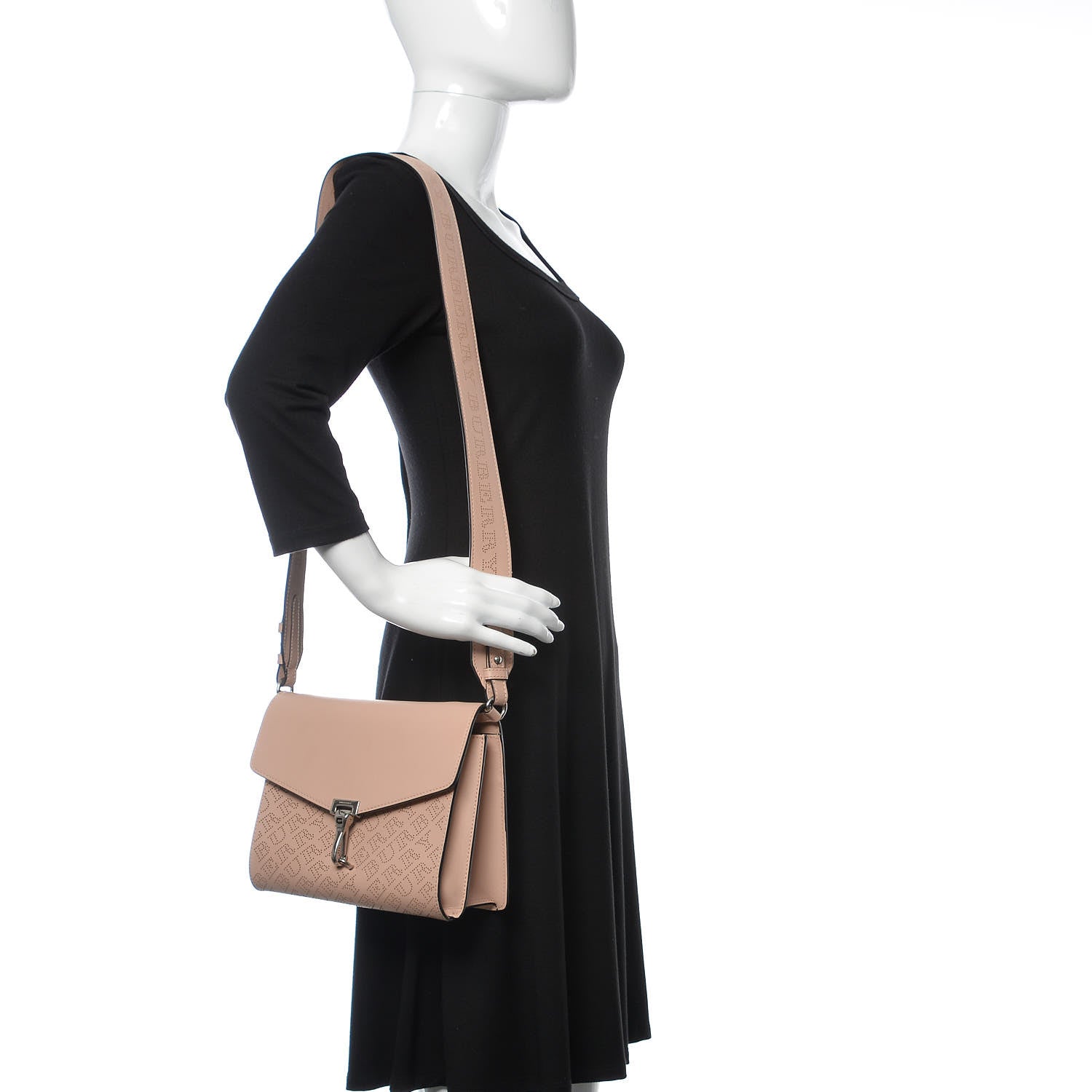 Burberry Calfskin Perforated Small Macken Crossbody Bag Fawn Pink 2 of 8