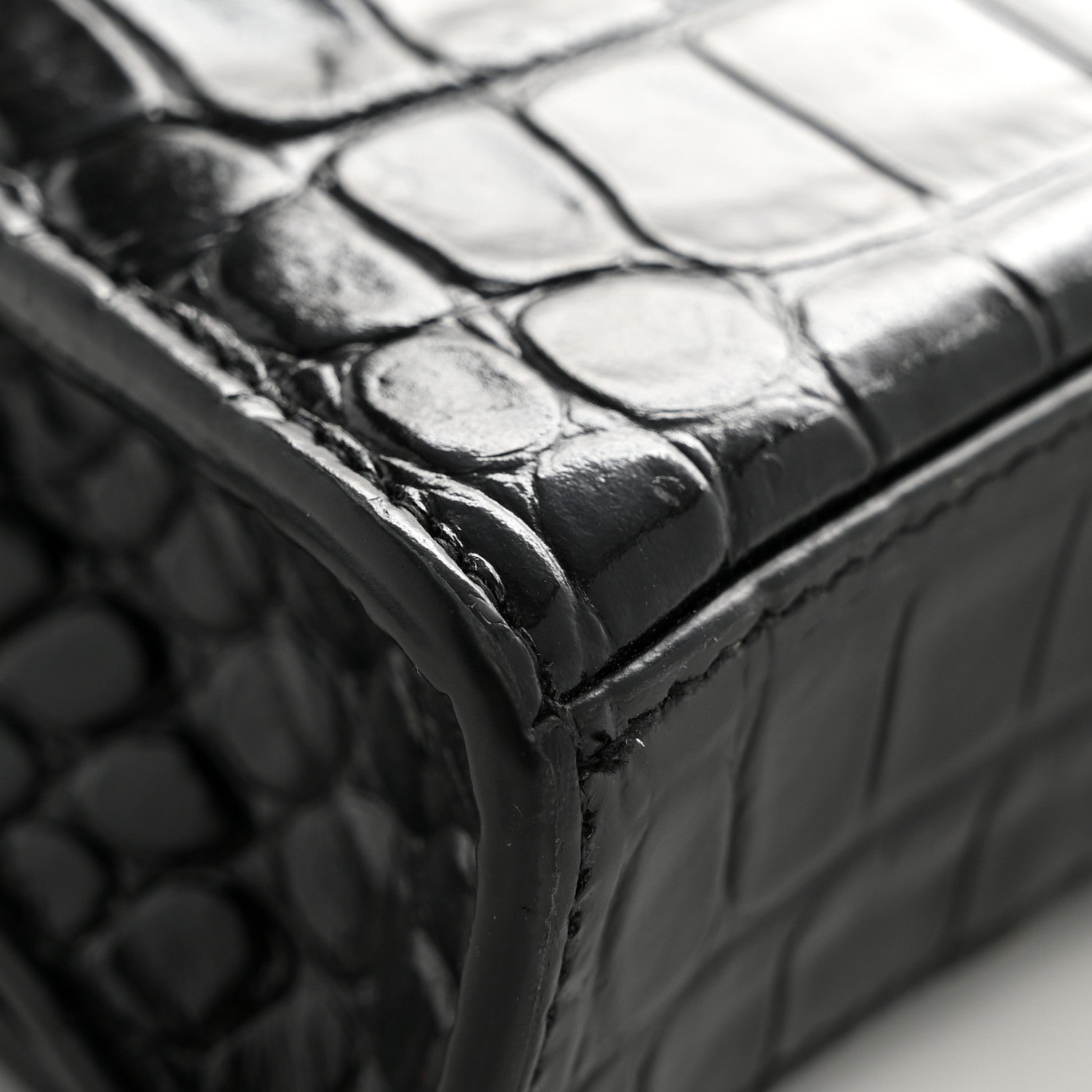 Balenciaga Shiny Calfskin Monochrome Crocodile Embossed Hourglass Chain Bag Black 13 of 15