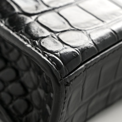 Balenciaga Shiny Calfskin Monochrome Crocodile Embossed Hourglass Chain Bag Black 13 of 15