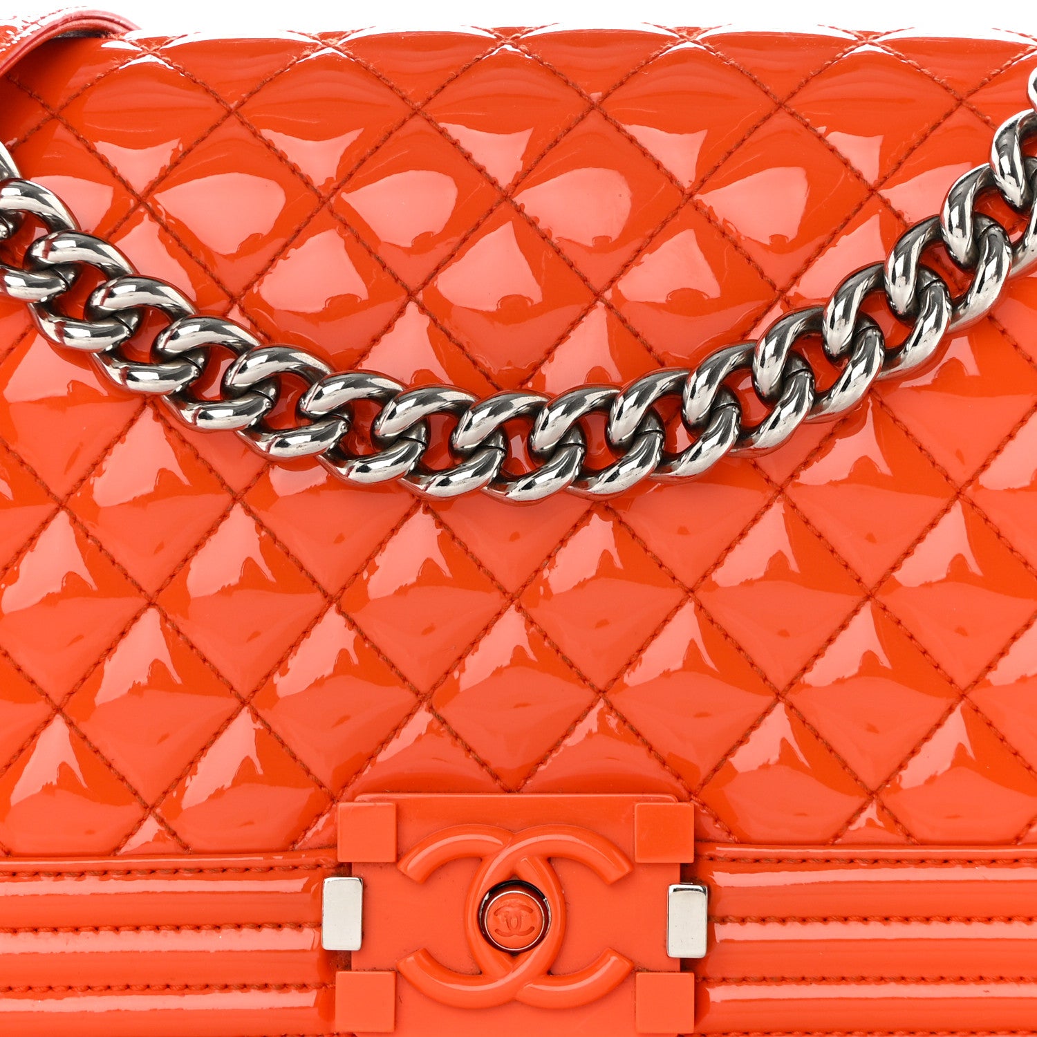 Chanel Patent Calfskin Quilted Medium Plexiglass Boy Flap Orange 8 of 16