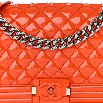 Chanel Patent Calfskin Quilted Medium Plexiglass Boy Flap Orange 8 of 16