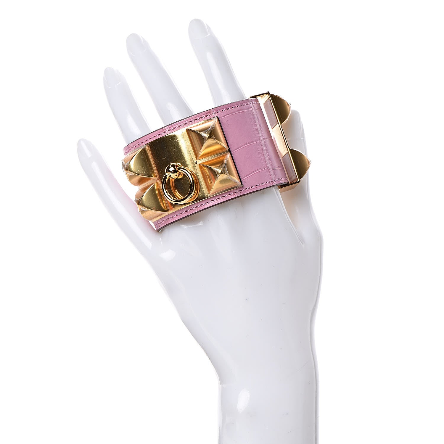 Hermes Matte Alligator Collier De Chien CDC Bracelet T2 Pink 2 of 6