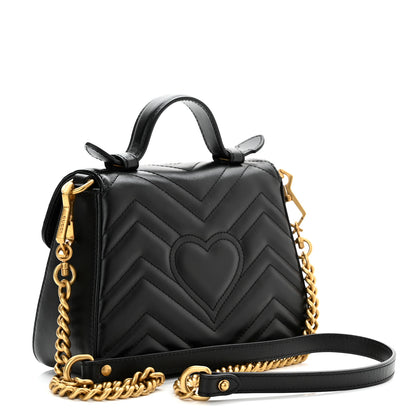 Gucci Calfskin Matelasse Mini GG Marmont Top Handle Shoulder Bag Black 1 of 10