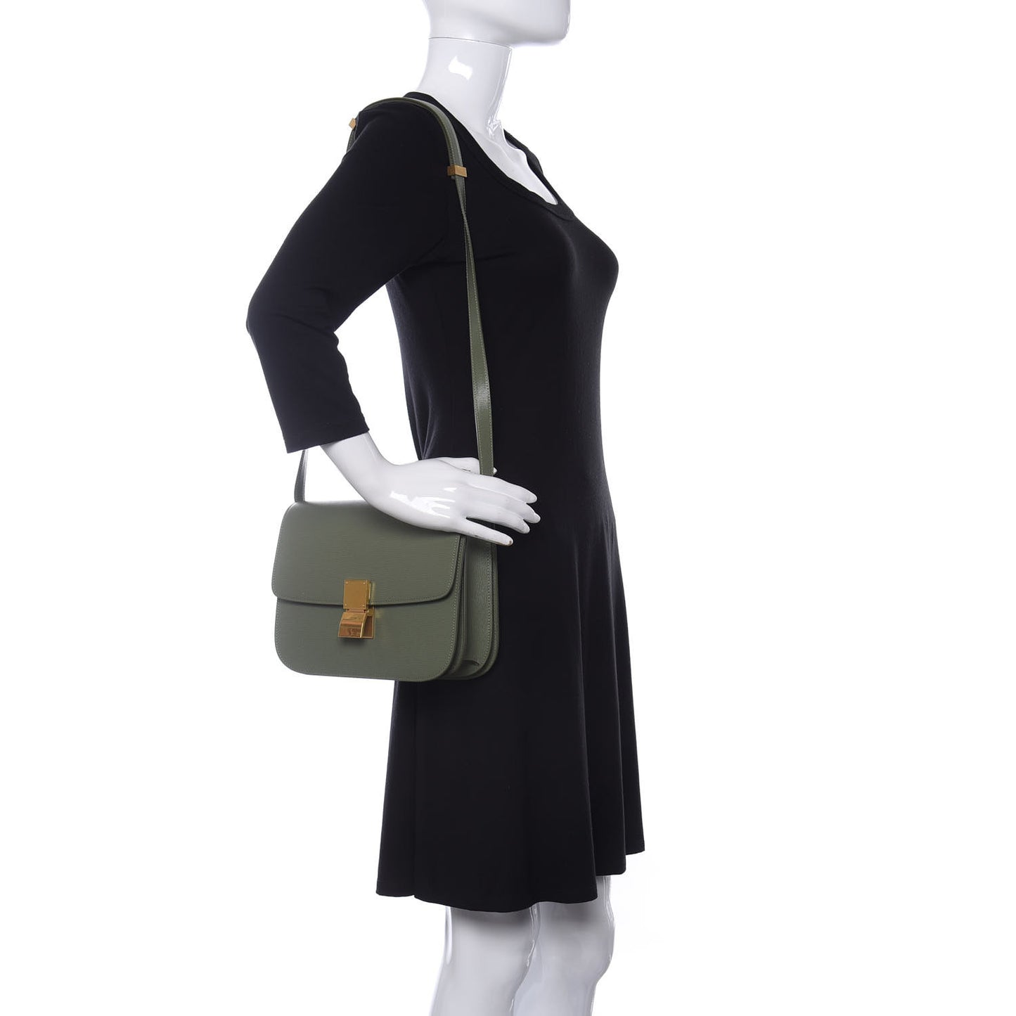 Liege Calfskin Medium Classic Box Flap Bag Army Green