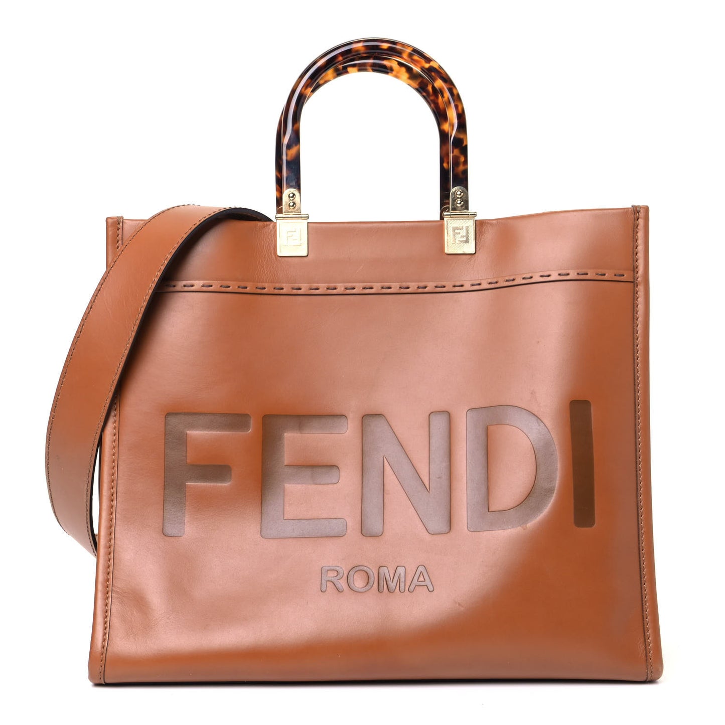 Vitello King Plexiglass Medium Fendi Sunshine Shopper Tote Cuoio
