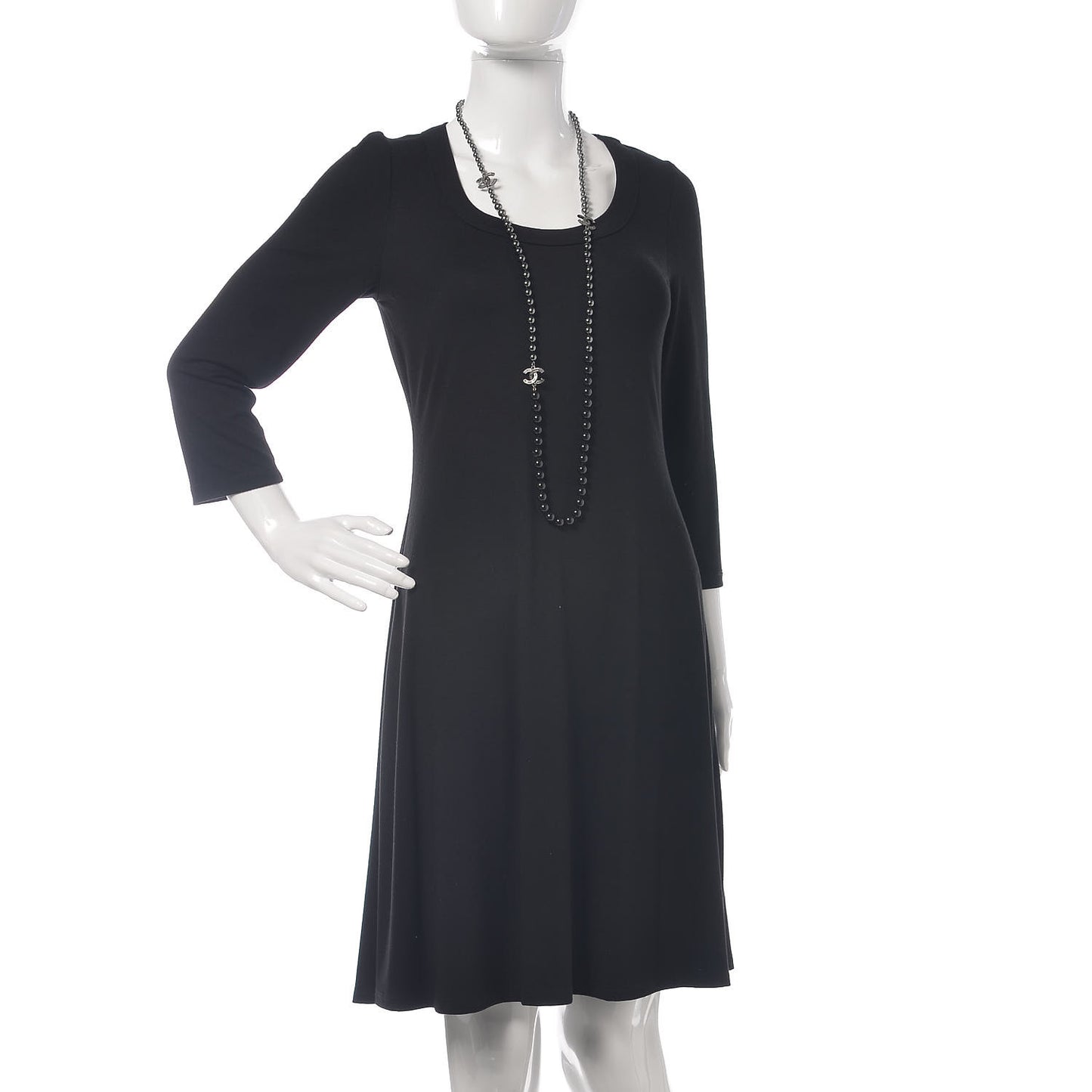 Ruthenium Crystal Baguette Pearl Beaded CC Long Necklace Black Grey