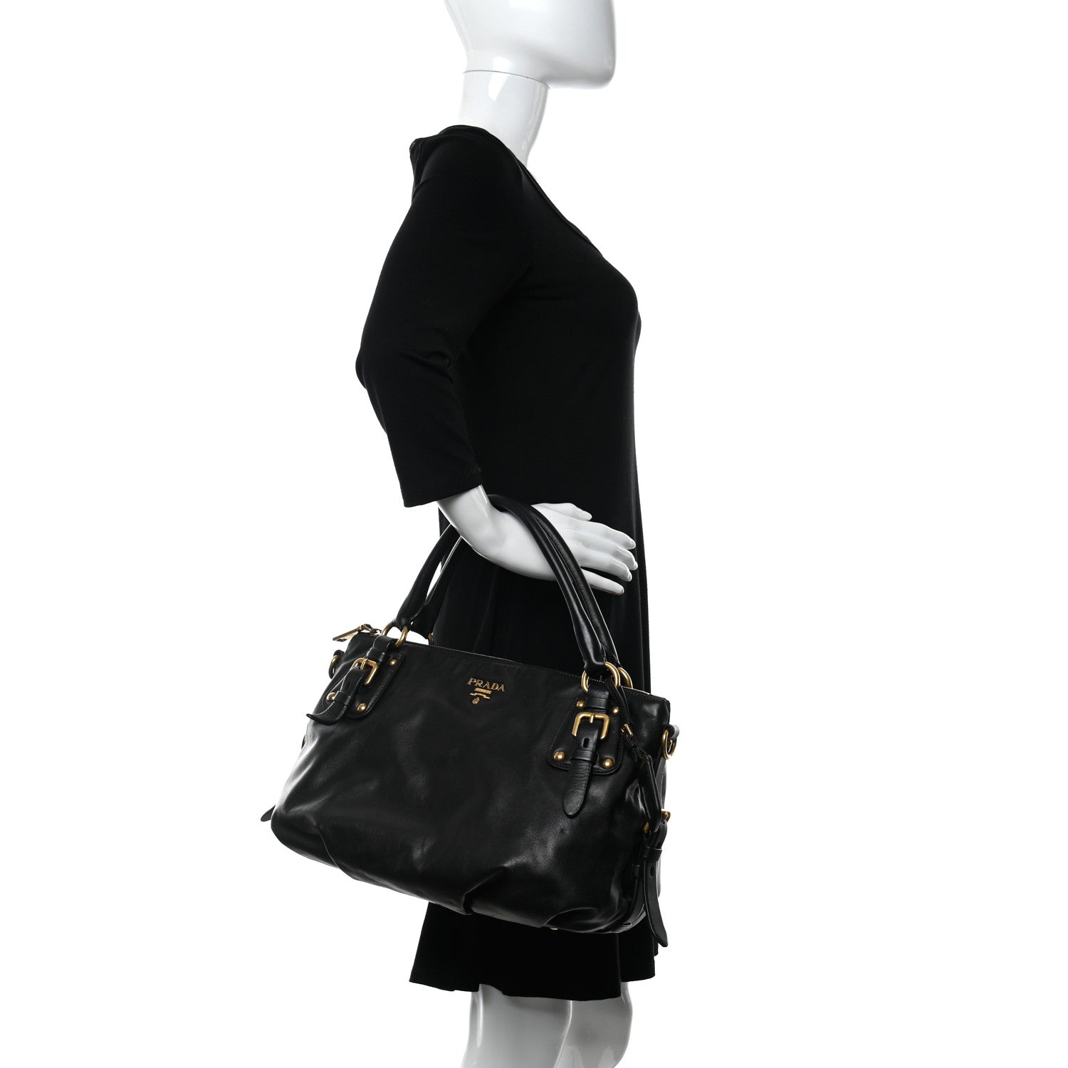 Prada Vitello Soft Shopping Satchel Black 2 of 14