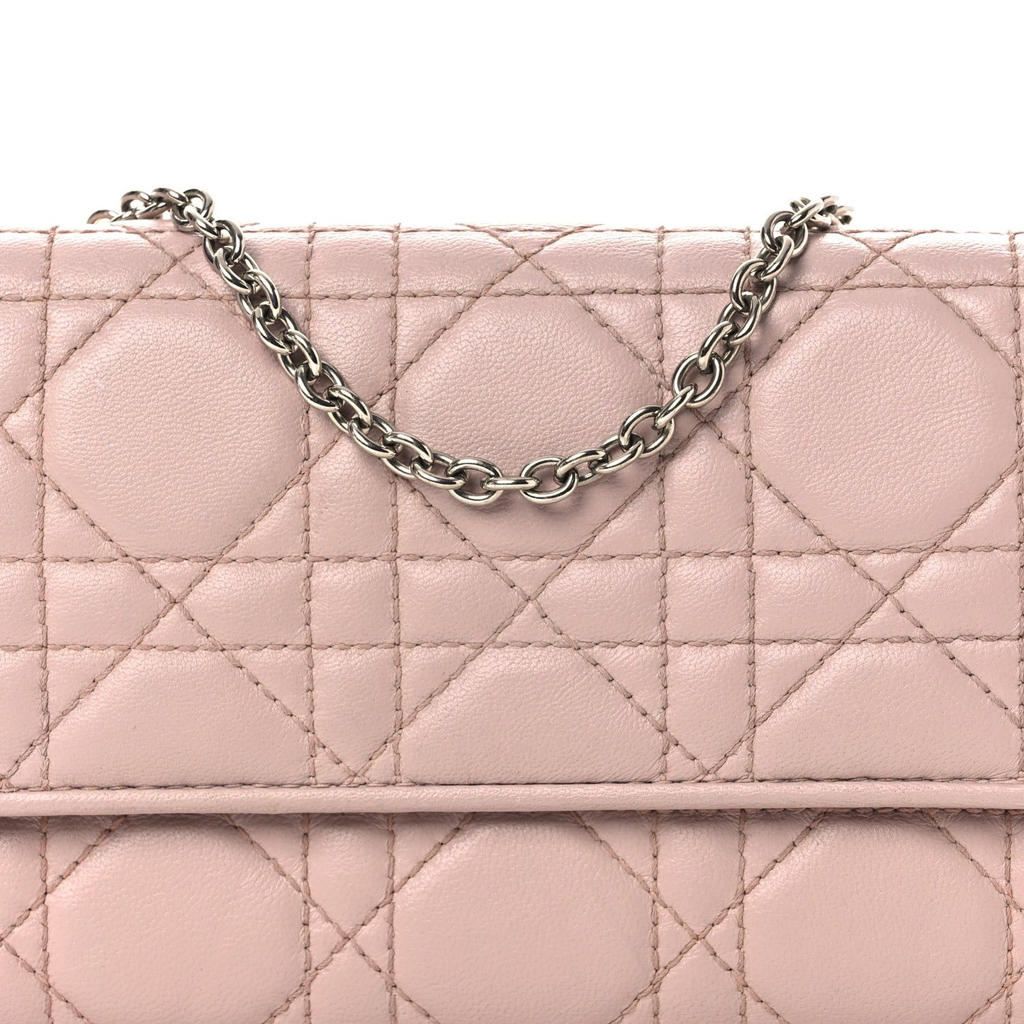 Lambskin Cannage Lady Dior Rendezvous Wallet On Chain Light Pink