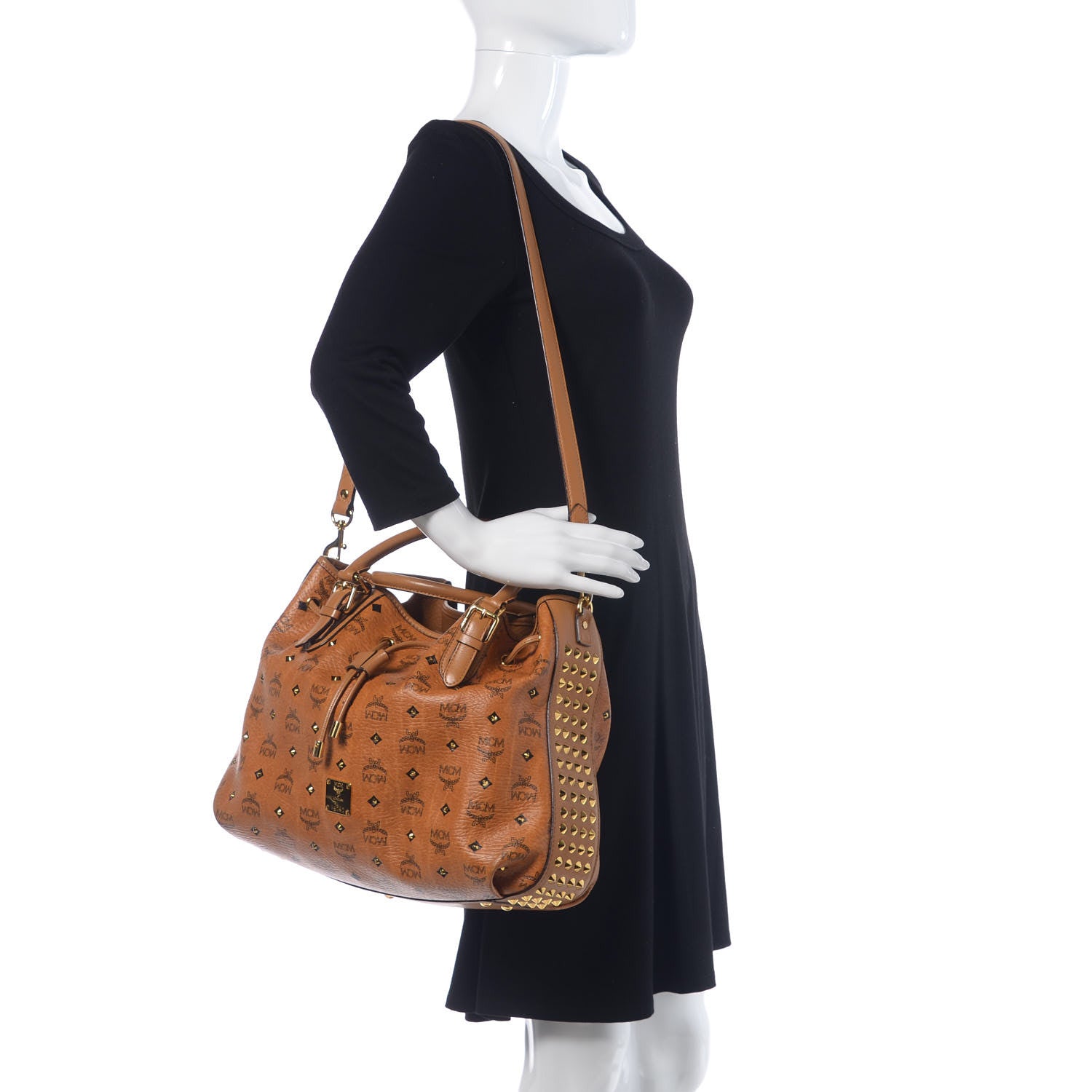 MCM Visetos Studded Medium Drawstring Shopper Cognac 2 of 15