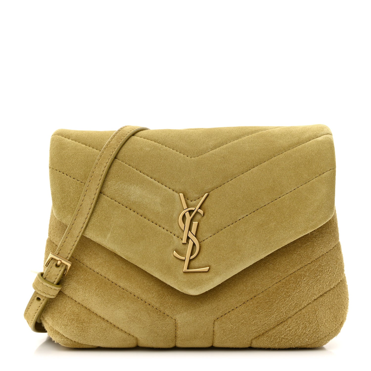 SAINT LAURENT Suede Toy Loulou Shoulder Bag in the color Chartreuse by FASHIONPHILE