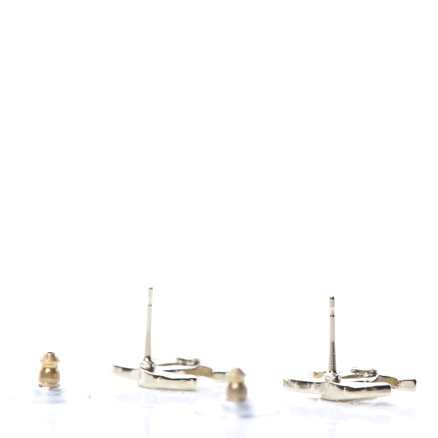 Chanel Crystal Metal CC Paris Button Stud Earrings Gold 3 of 5
