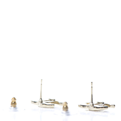Chanel Crystal Metal CC Paris Button Stud Earrings Gold 3 of 5