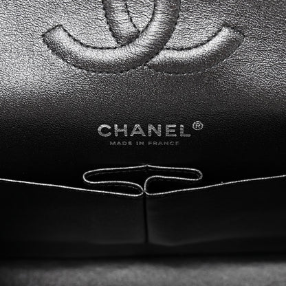 Chanel Metallic Patent Crumpled Calfskin Chevron Quilted Medium Double Flap So Black 6 of 10