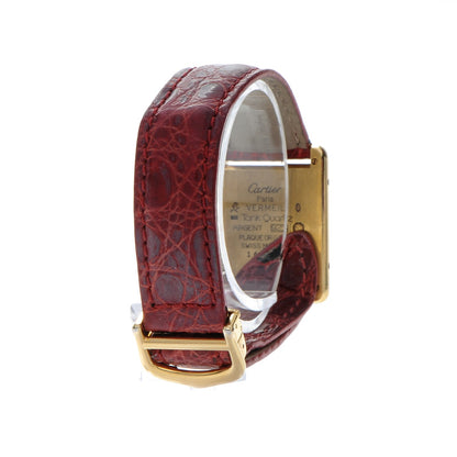 Cartier Sterling Silver Vermeil Alligator 20mm Must de Cartier Tank Quartz Watch Red 3 of 11