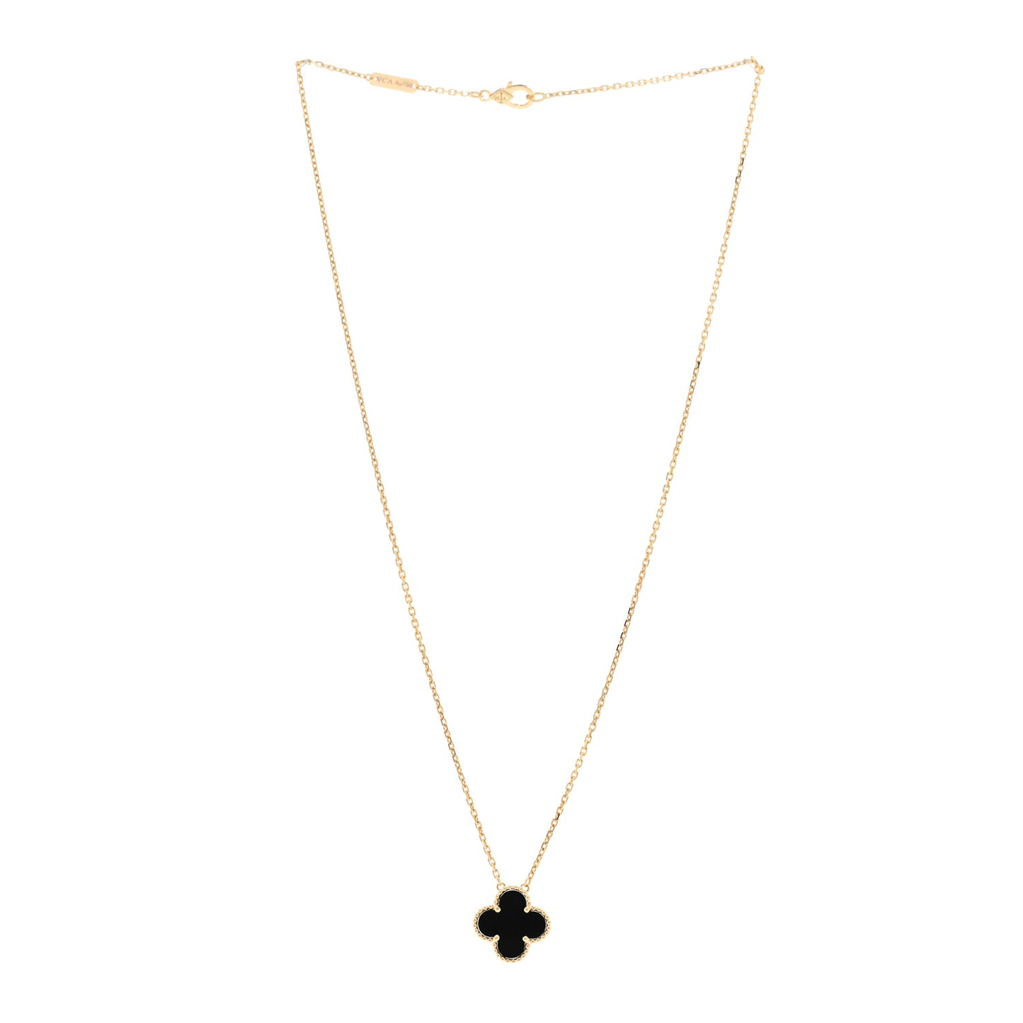 18K Yellow Gold Black Onyx Vintage Alhambra Pendant Necklace