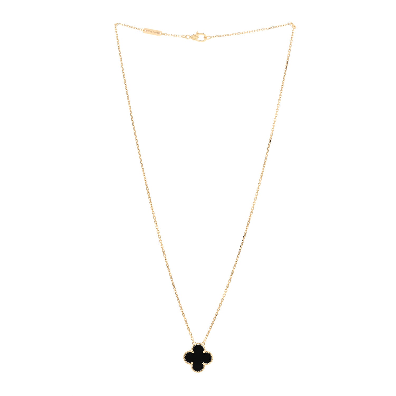 Van Cleef & Arpels 18K Yellow Gold Black Onyx Vintage Alhambra Pendant Necklace 3 of 5