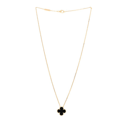 Van Cleef & Arpels 18K Yellow Gold Black Onyx Vintage Alhambra Pendant Necklace 3 of 5