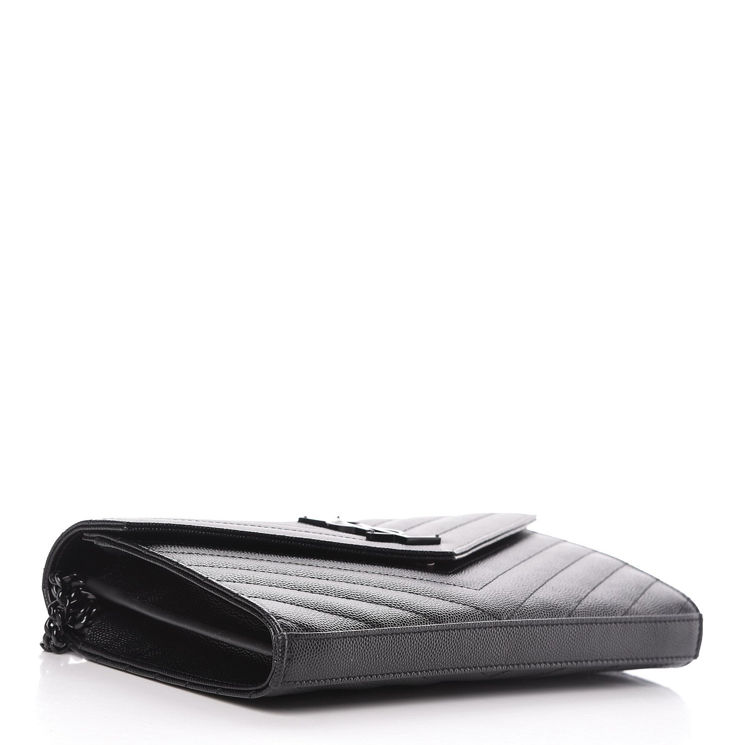 Saint Laurent Grain De Poudre Matelasse Chevron Monogram Chain Wallet Black 4 of 10