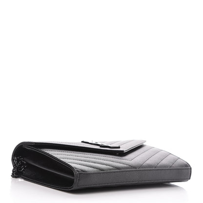 Saint Laurent Grain De Poudre Matelasse Chevron Monogram Chain Wallet Black 4 of 10