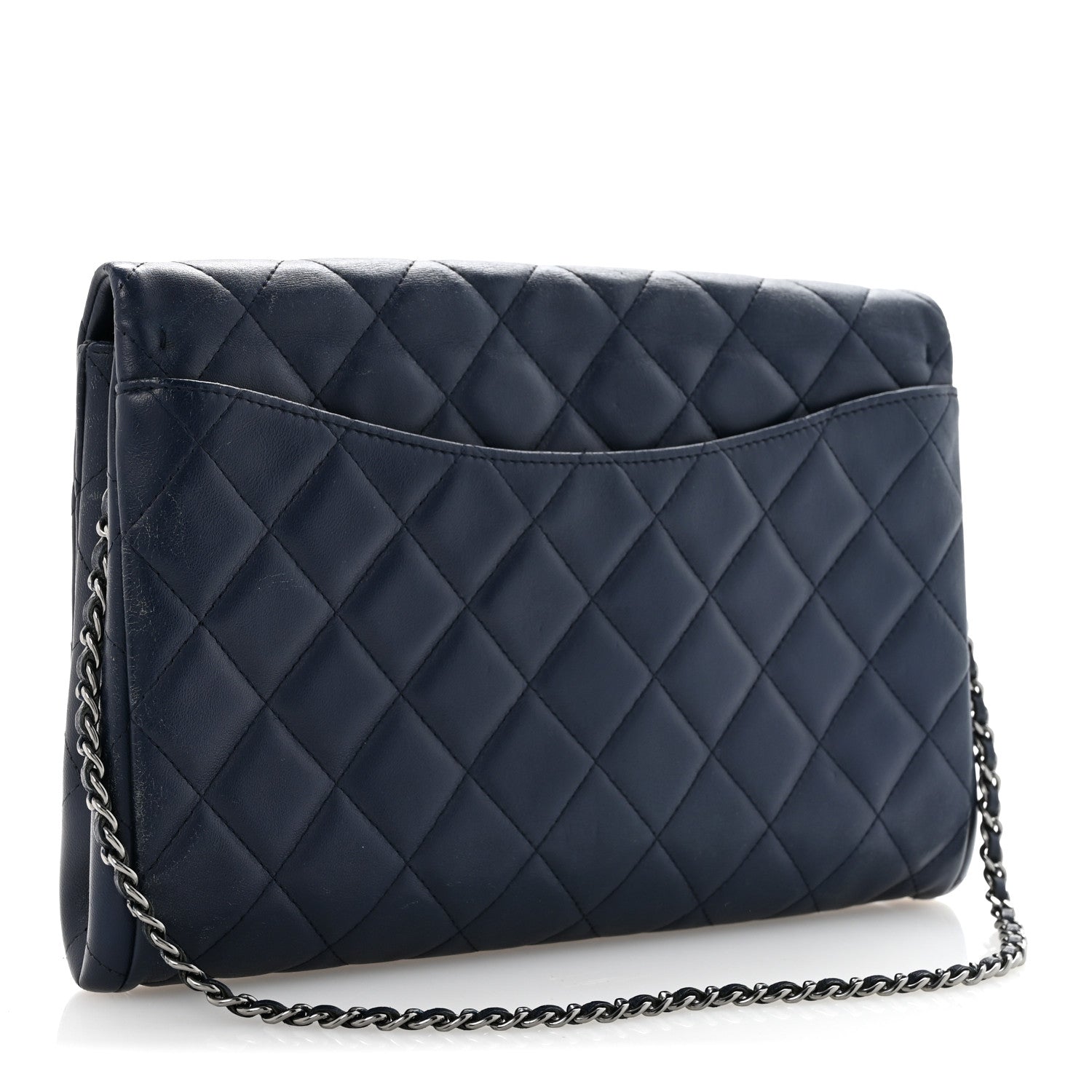 Chanel Lambskin Quilted Clutch with Chain Flap Navy 3 of 12