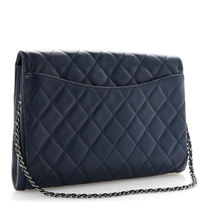 Chanel Lambskin Quilted Clutch with Chain Flap Navy 3 of 12