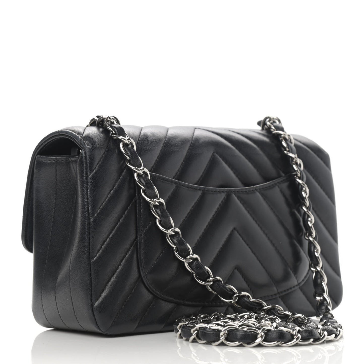 Lambskin Chevron Quilted Mini Rectangular Flap Black