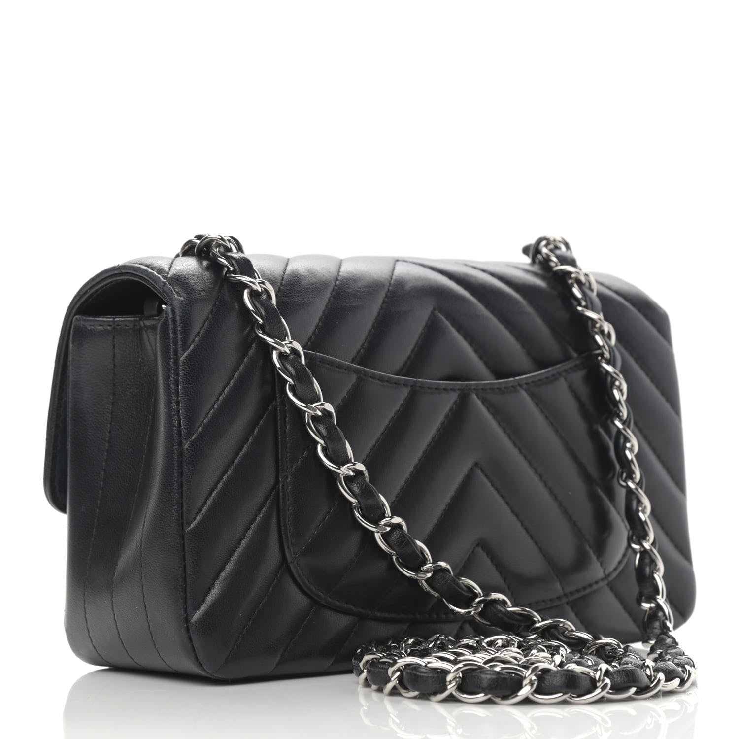 Chanel Lambskin Chevron Quilted Mini Rectangular Flap Black 3 of 15