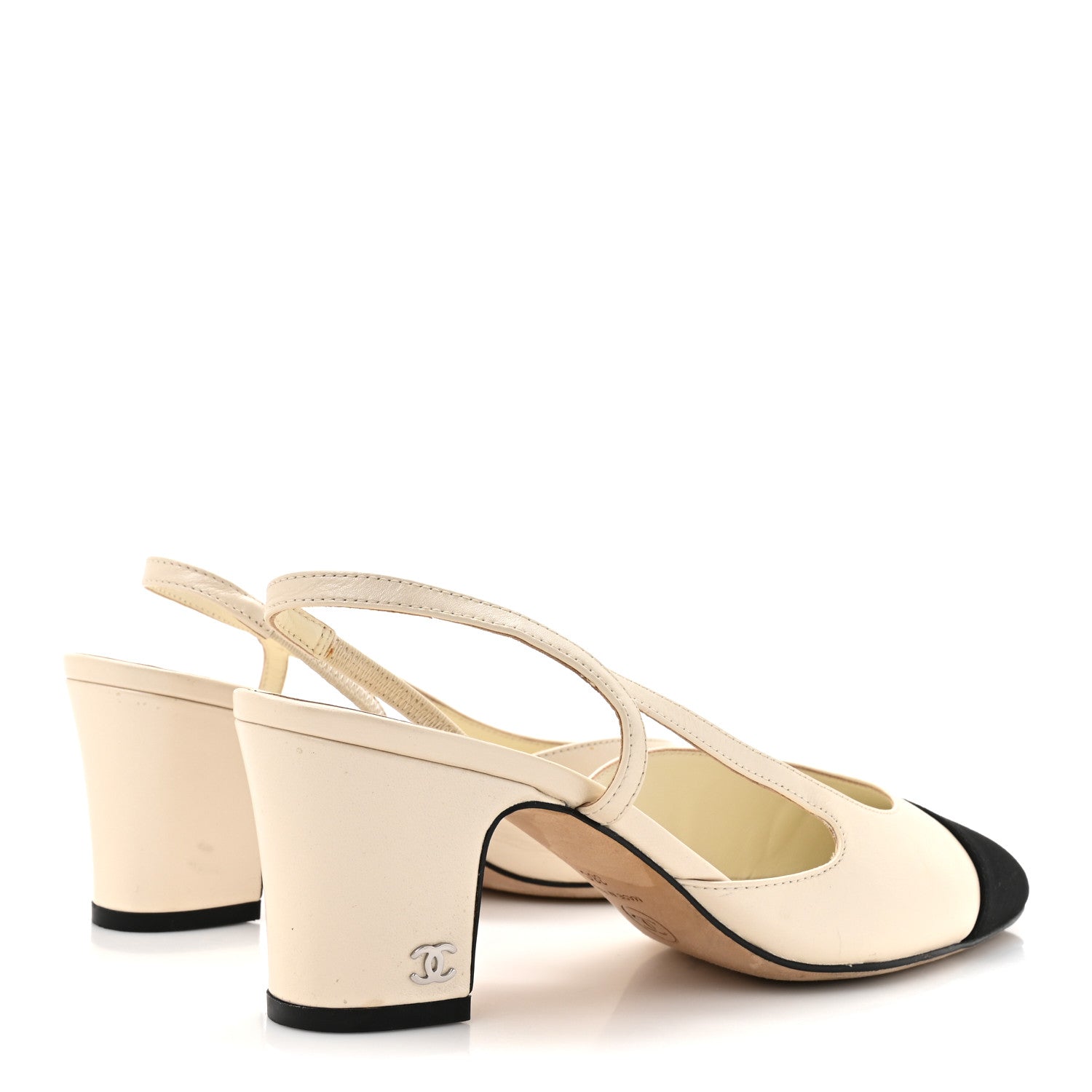 Chanel Lambskin Grosgrain Cap Toe CC Slingback Pumps 38 White Black 5 of 14