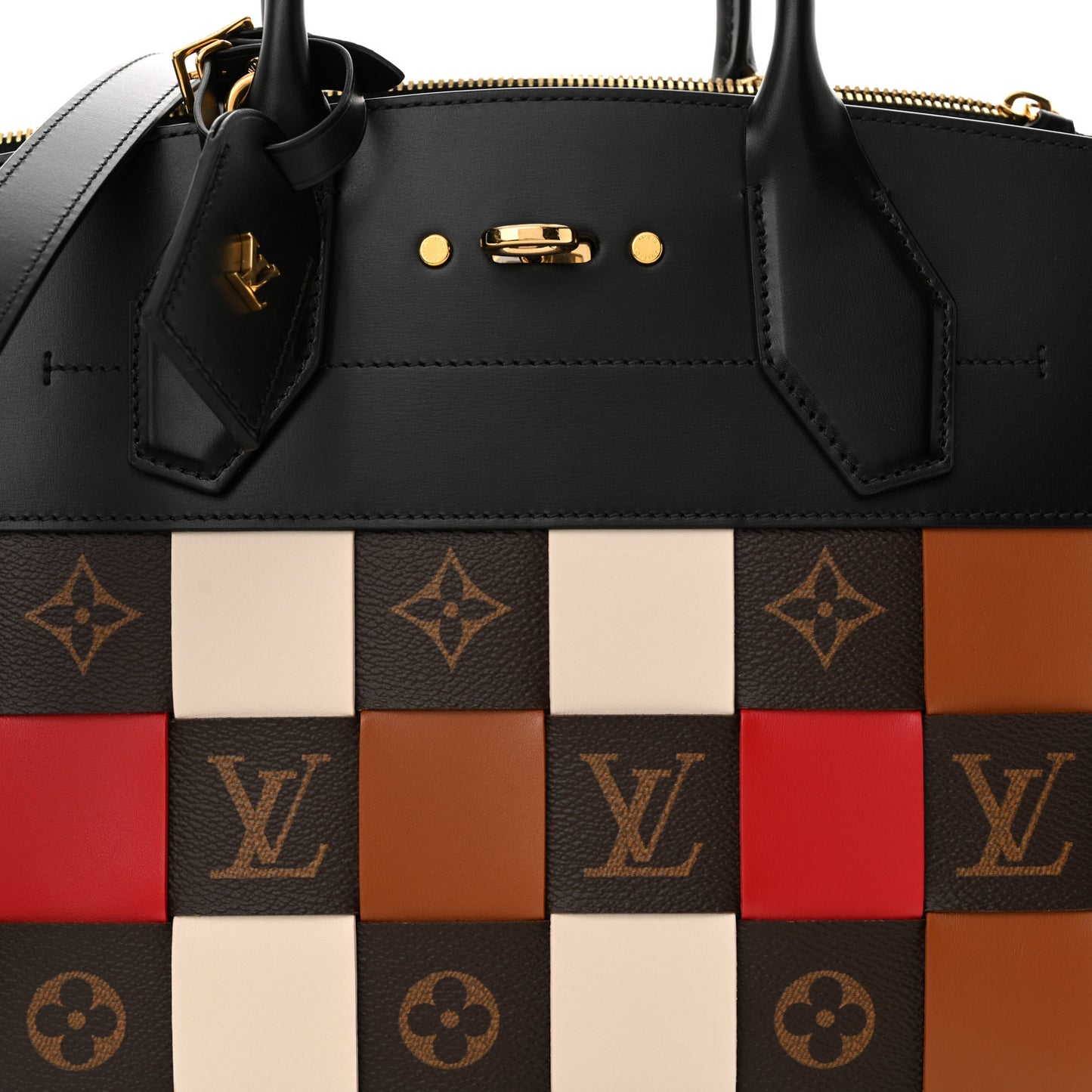 Calfskin Monogram Damier Tressage City Steamer MM Black Multicolor