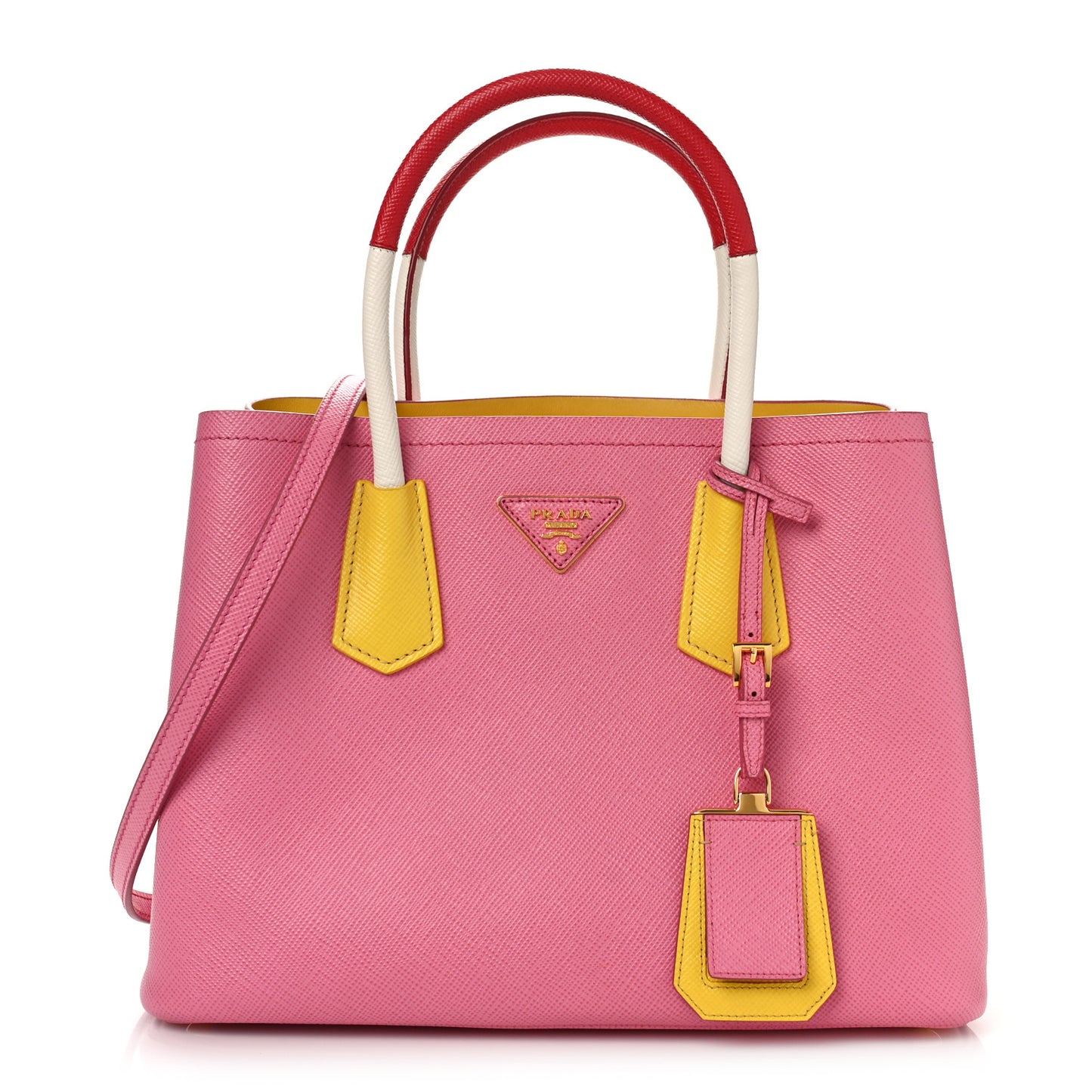 Saffiano Cuir Small Bi-Color Double Bag Begonia Sole