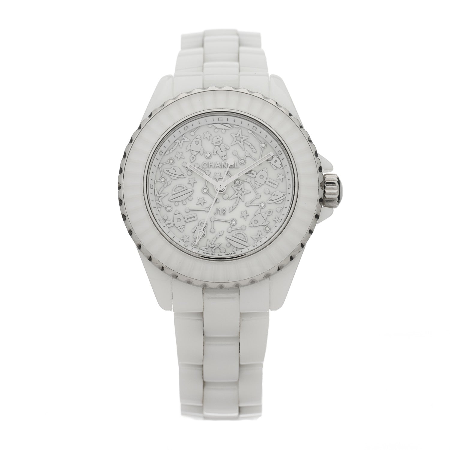 Chanel Stainless Steel Ceramic Diamond 33mm J12 Limited Edition Quartz Watch White 1 of 5