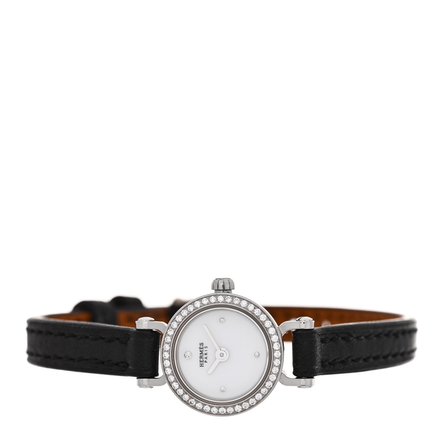 Hermes 18K White Gold Barenia Diamond 16mm Faubourg Quartz Watch Noir 2 of 5
