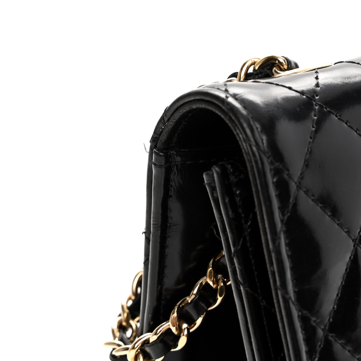 Patent Quilted Medium Single Flap Black