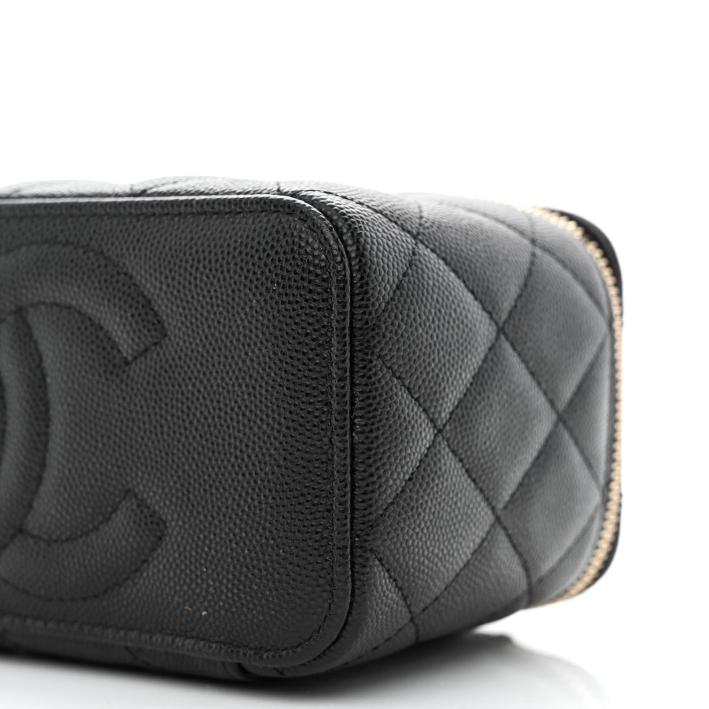 Caviar Quilted Small Vanity Case With Chain Black