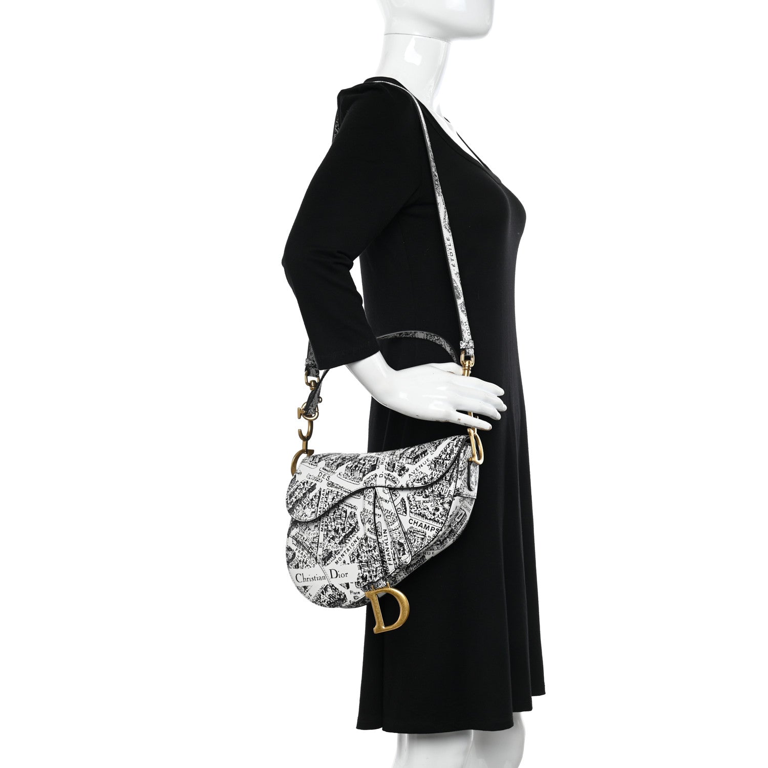 Christian Dior Calfskin Plan De Paris Printed Saddle Bag With Strap White Black 2 of 11