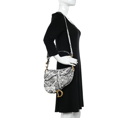Christian Dior Calfskin Plan De Paris Printed Saddle Bag With Strap White Black 2 of 11